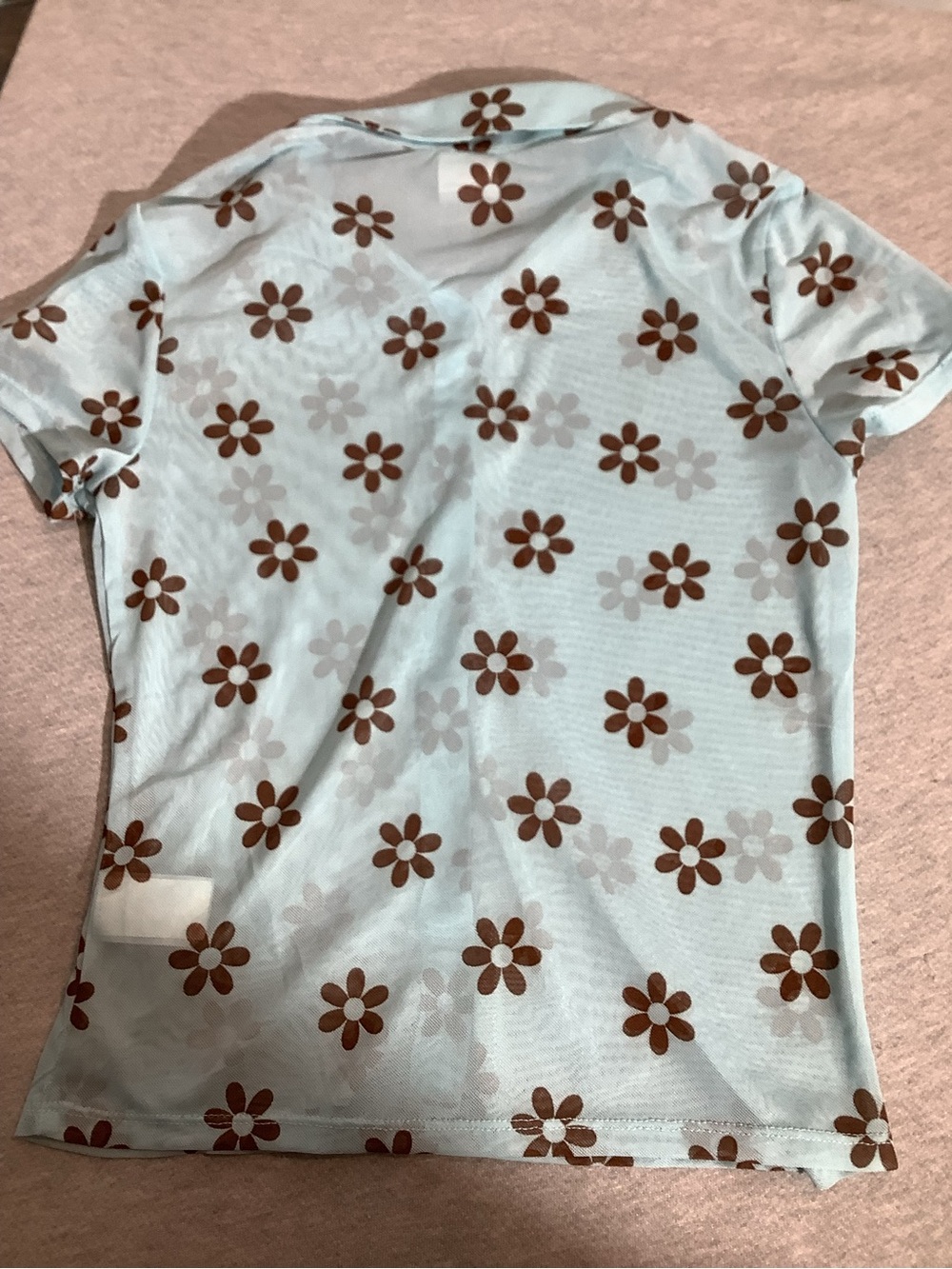 Sheer Light Blue Floral Button-Front Women's Top - Picture 4 of 4
